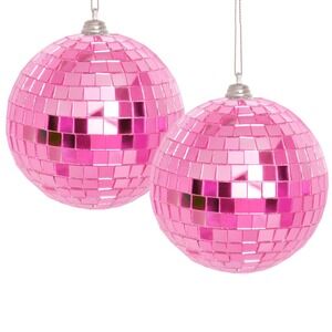 NWT Pink Disco Ball Set 2pc 4" Mirror Hanging Party Decor